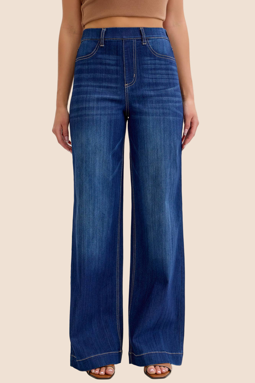Wide Leg, High Rise, Pull-on Jeans (Dark Wash)