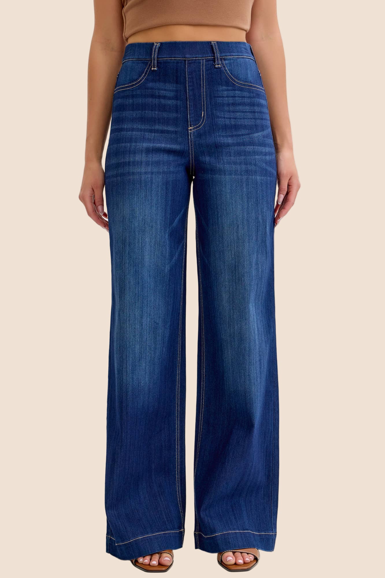 Wide Leg, High Rise, Pull-on Jeans (Dark Wash)