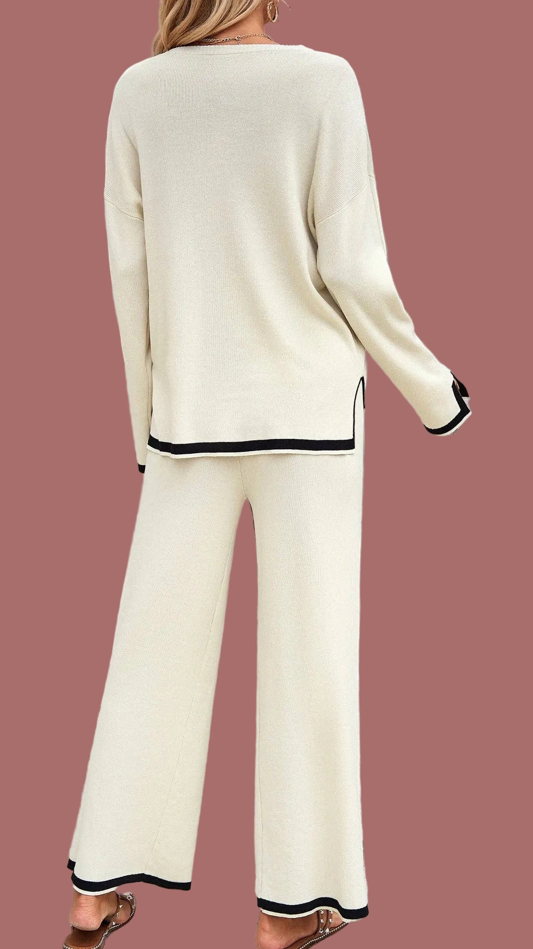 Knitted Sweater Pants (Winter White w/Black Trim) - Pants Only