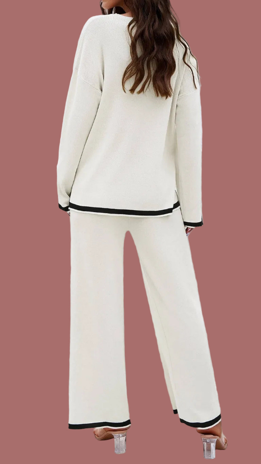 Knitted Sweater (Winter White w/Black Trim) - Top Only