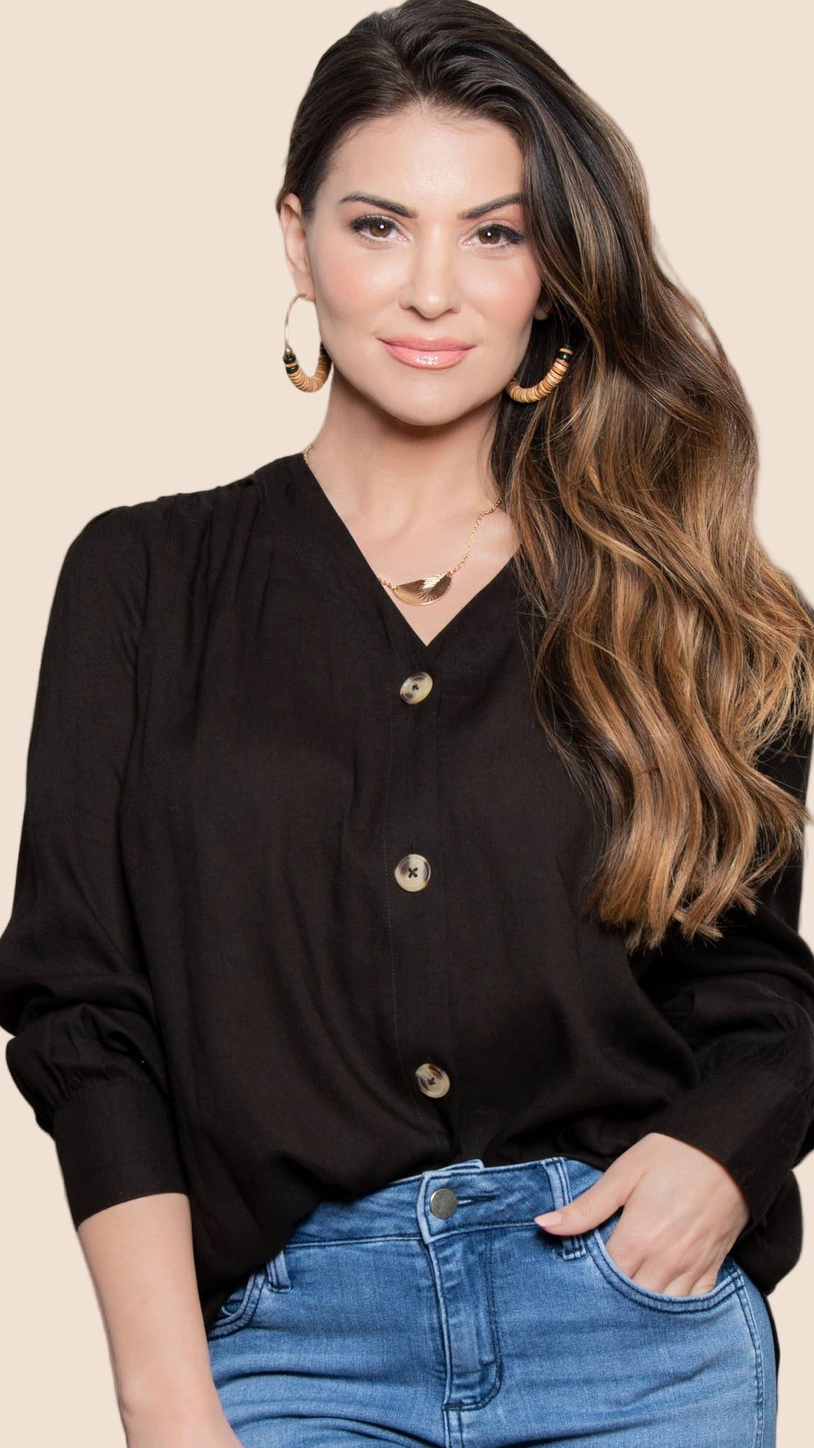 The Izara V-Neck Blouse (Black)