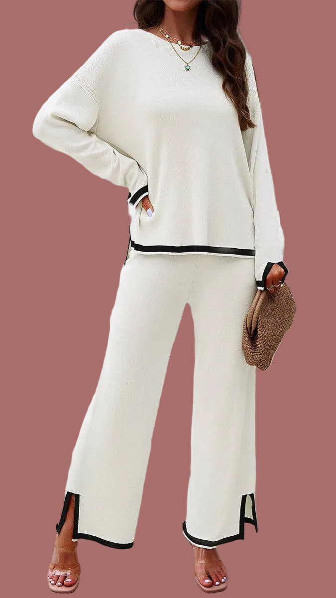 Knitted Sweater (Winter White w/Black Trim) - Top Only