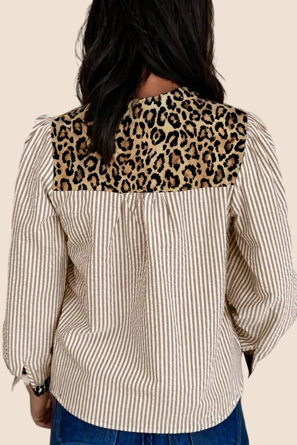Leopard Trim Long Sleeve Shirt