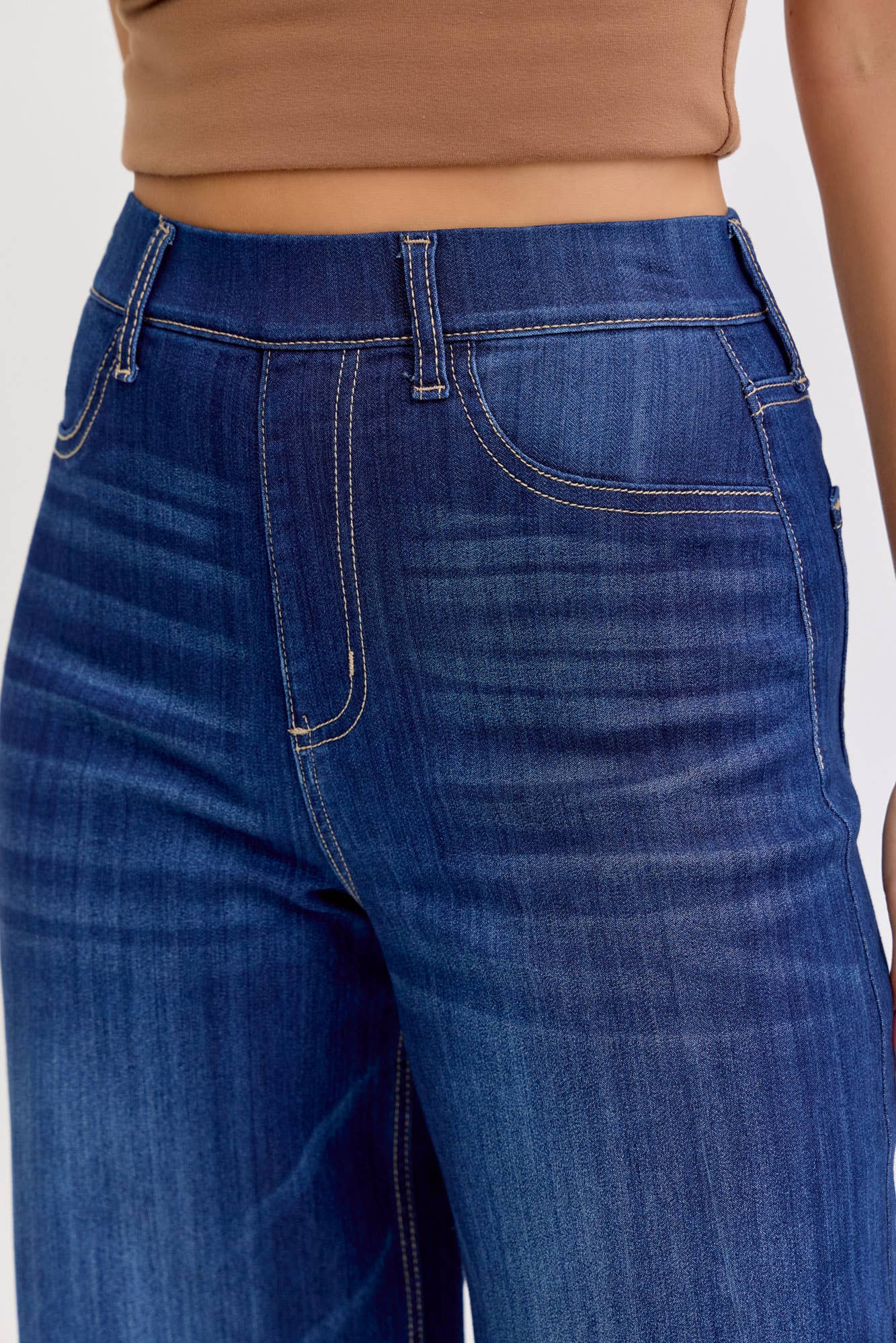 Wide Leg, High Rise, Pull-on Jeans (Dark Wash)