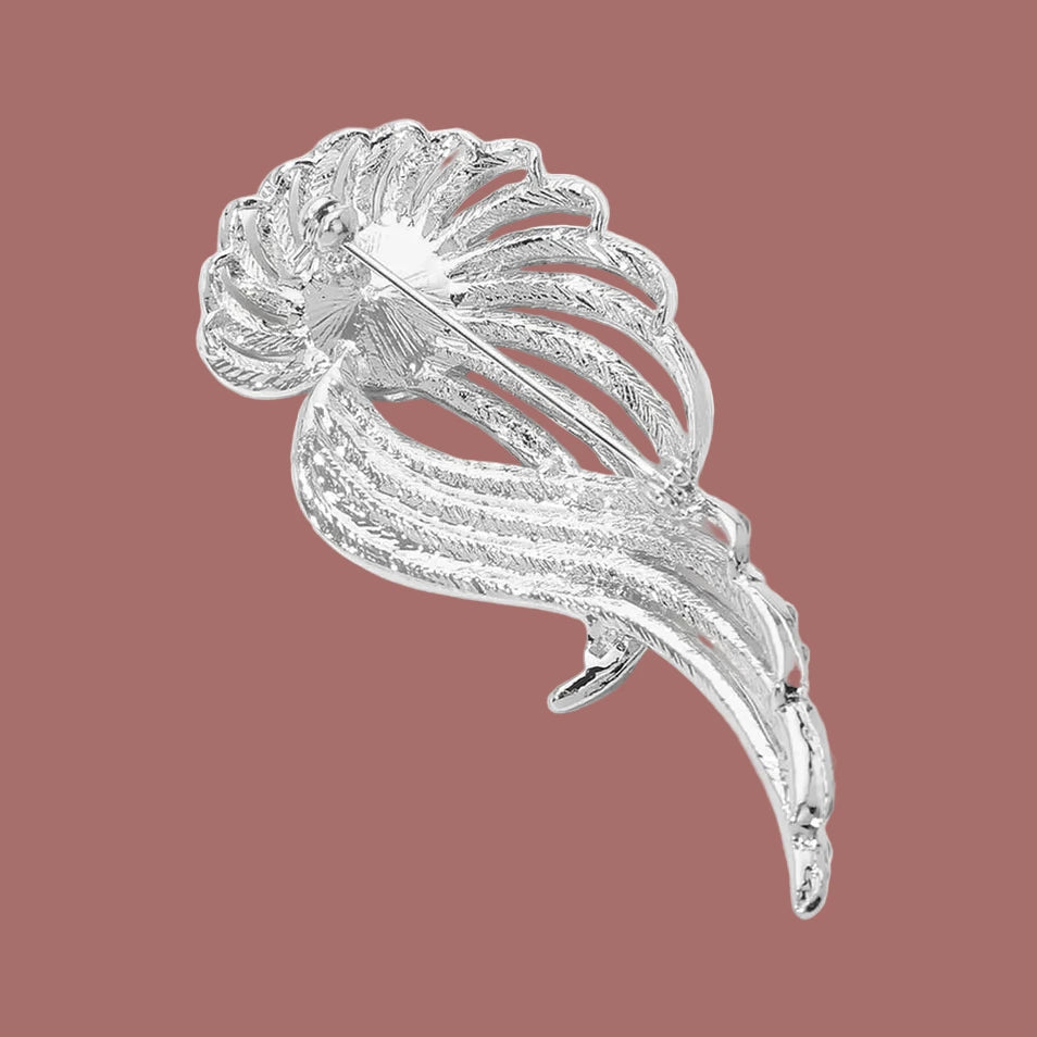 Pearl Accent Crystal Leaf Brooch