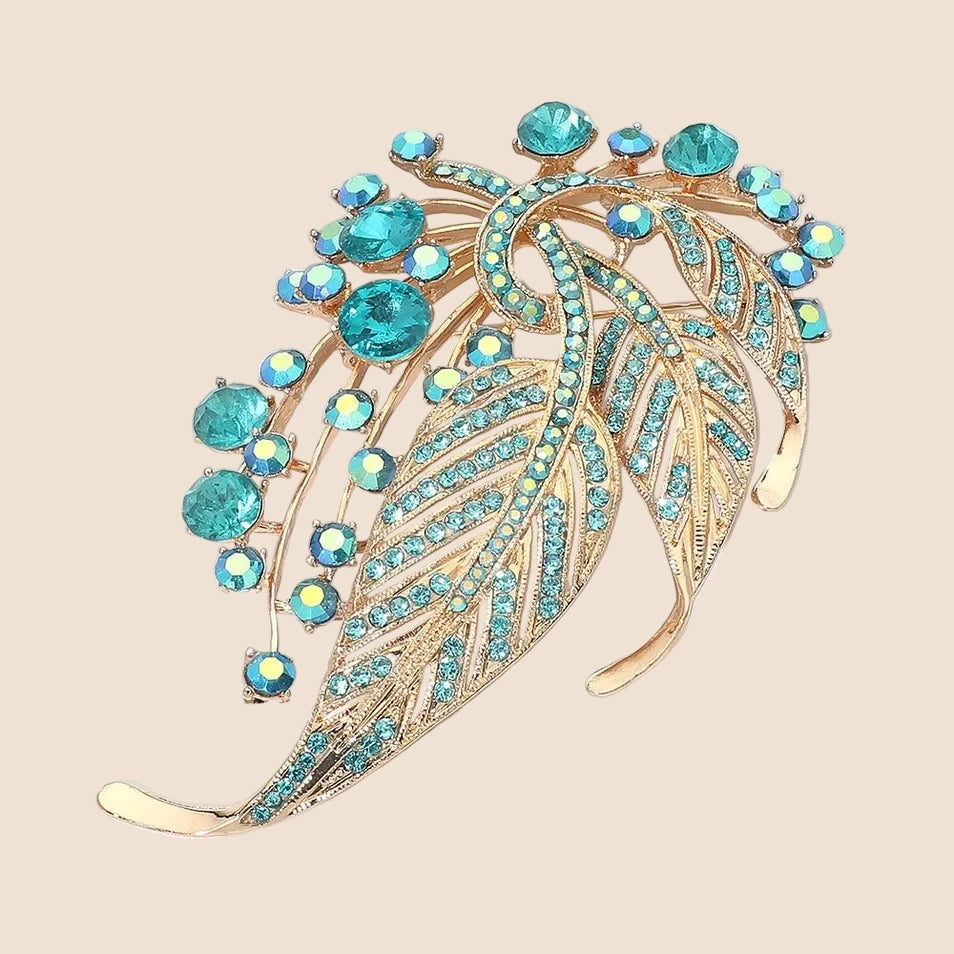 Aqua Crystal Leaf Statement Brooch