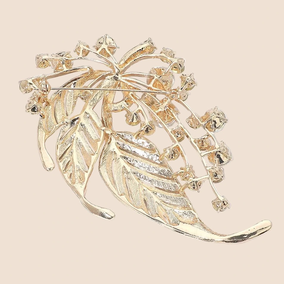 Aqua Crystal Leaf Statement Brooch