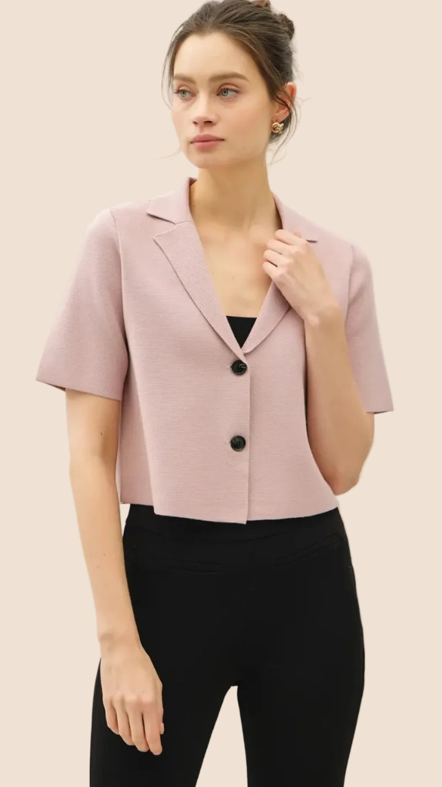 Be Soft Cropped Knit Blazer (Blush)