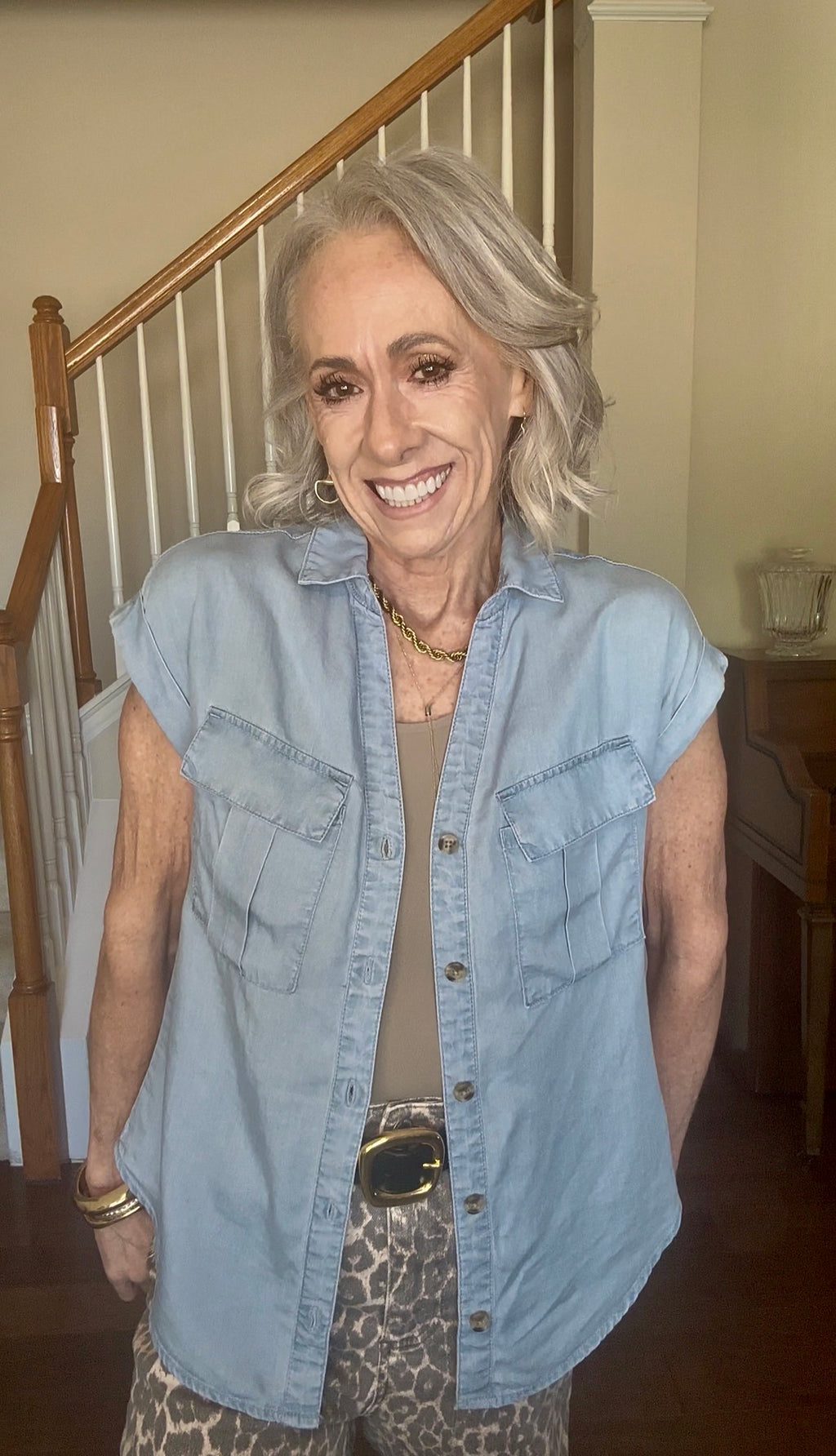 Be Soft Chambray Dolman Button-up