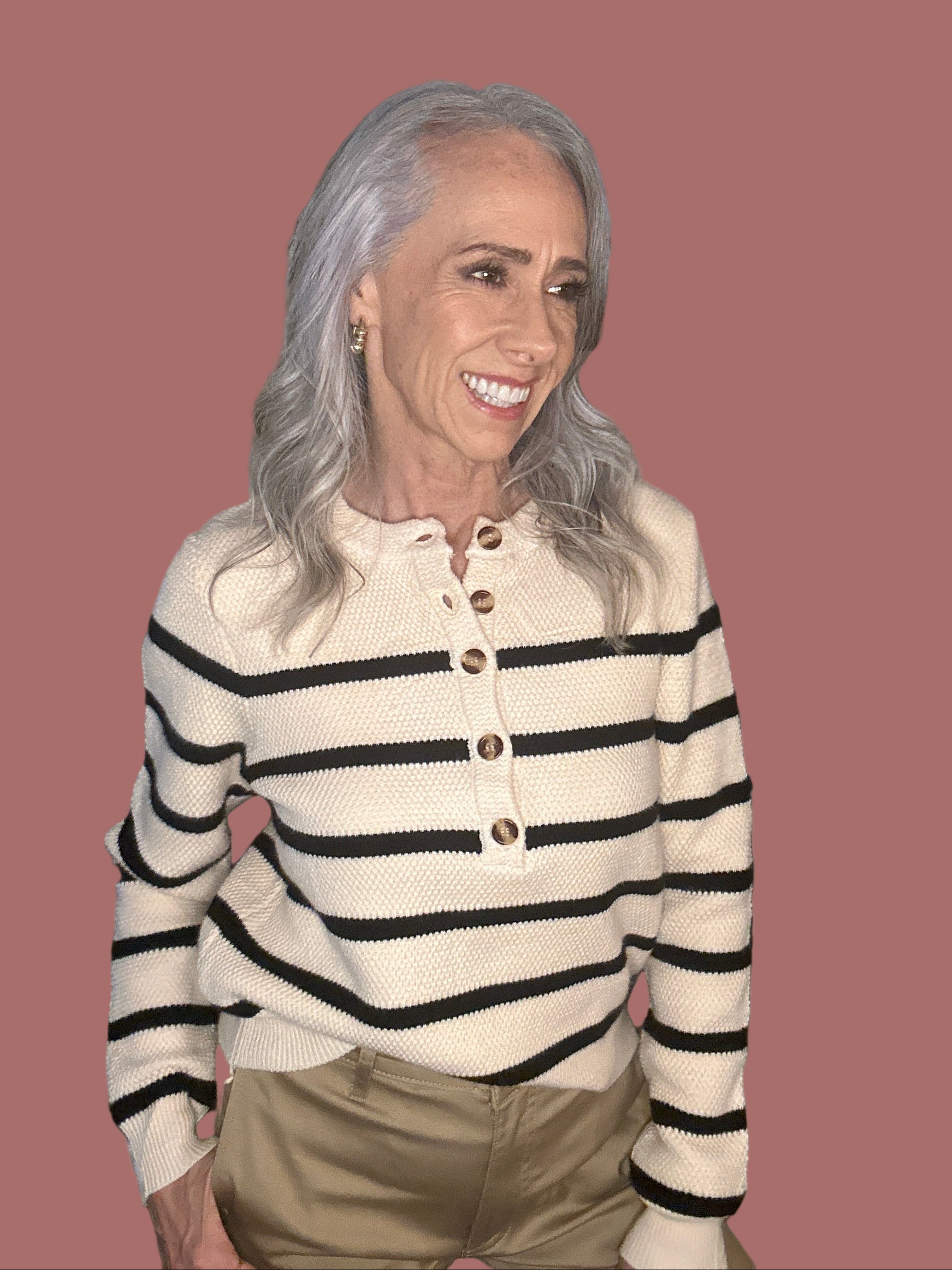 Striped Pullover Sweater (Cream/Black)