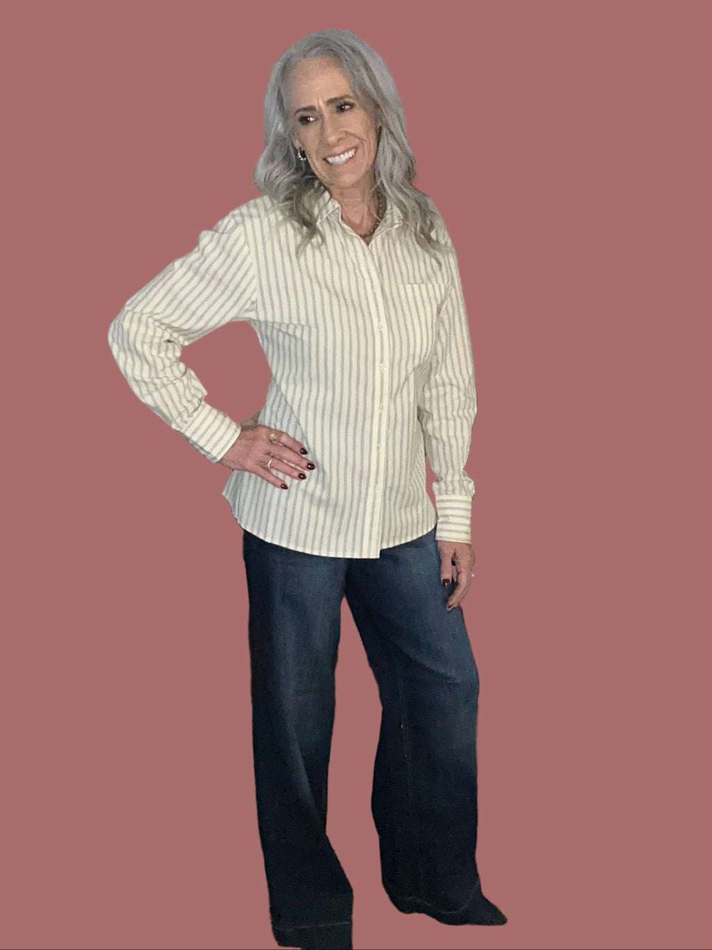 Cotton Button Up Shirt with Back Tie (Beige)