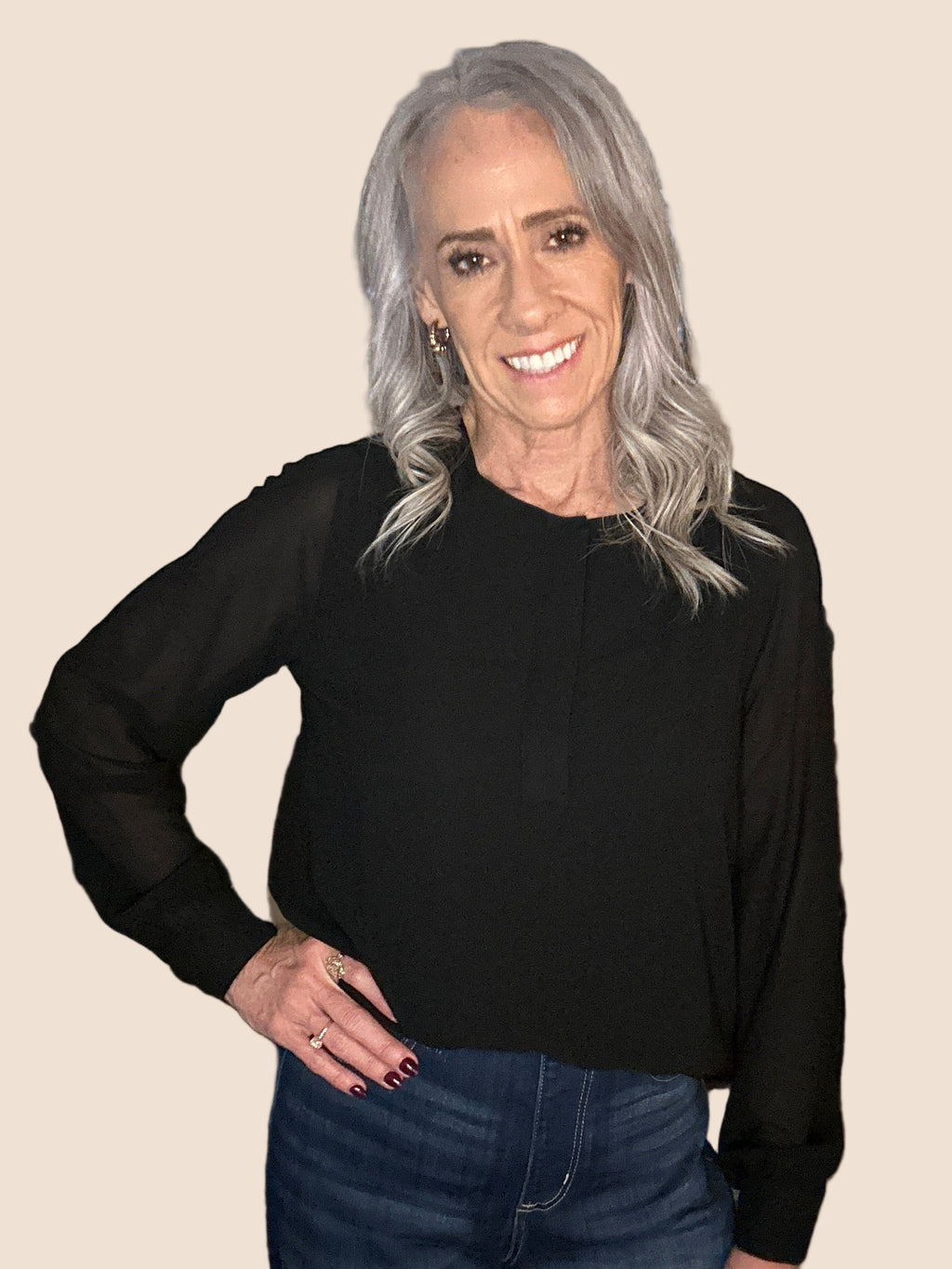 Round Neck Sheer Blouse (Black)