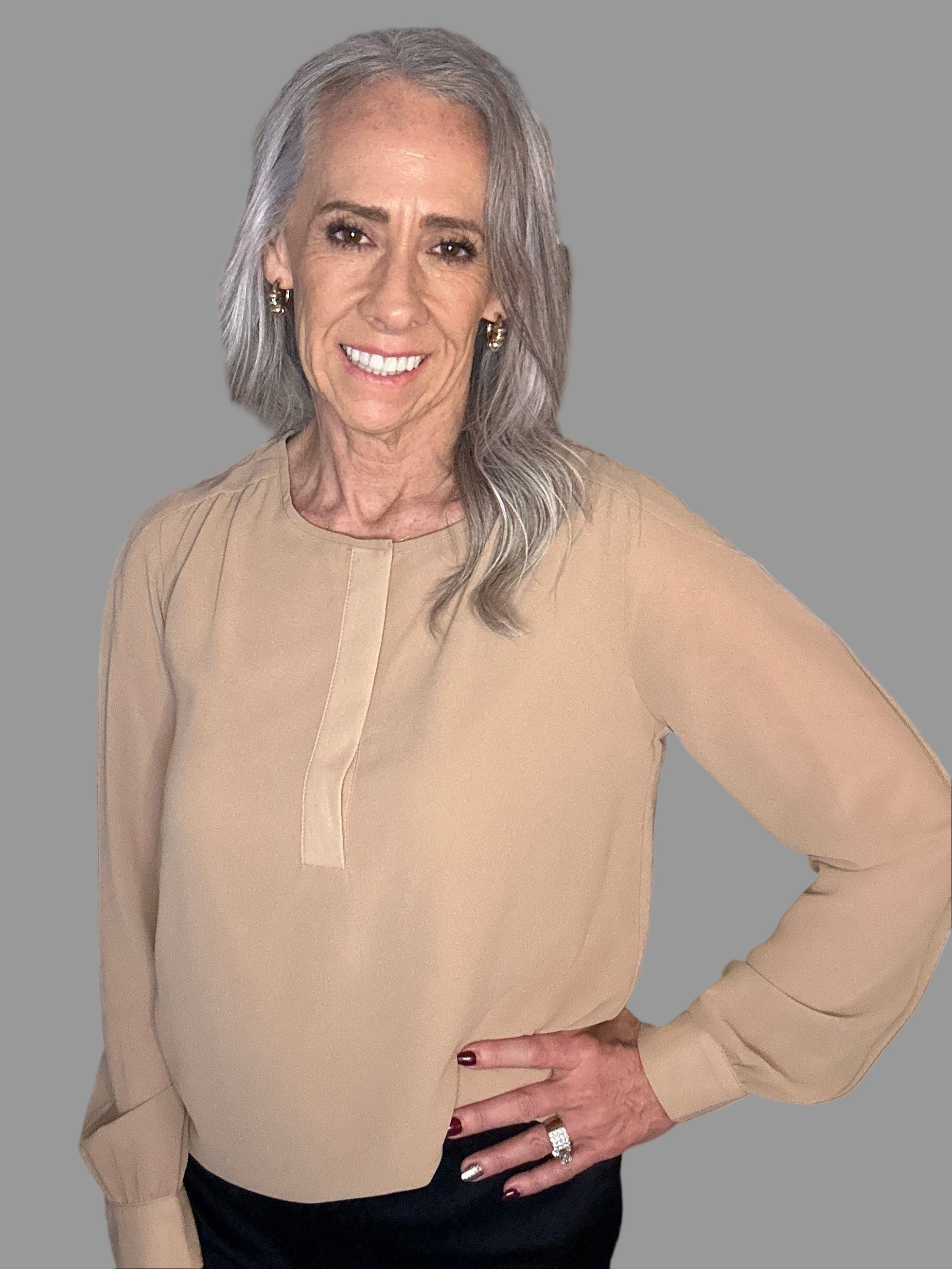 Round Neck Sheer Blouse (Mocha)