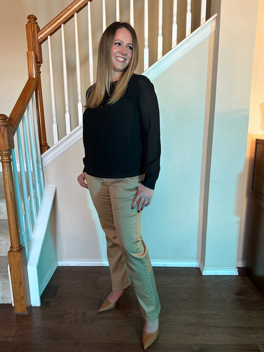 Round Neck Sheer Blouse (Black)