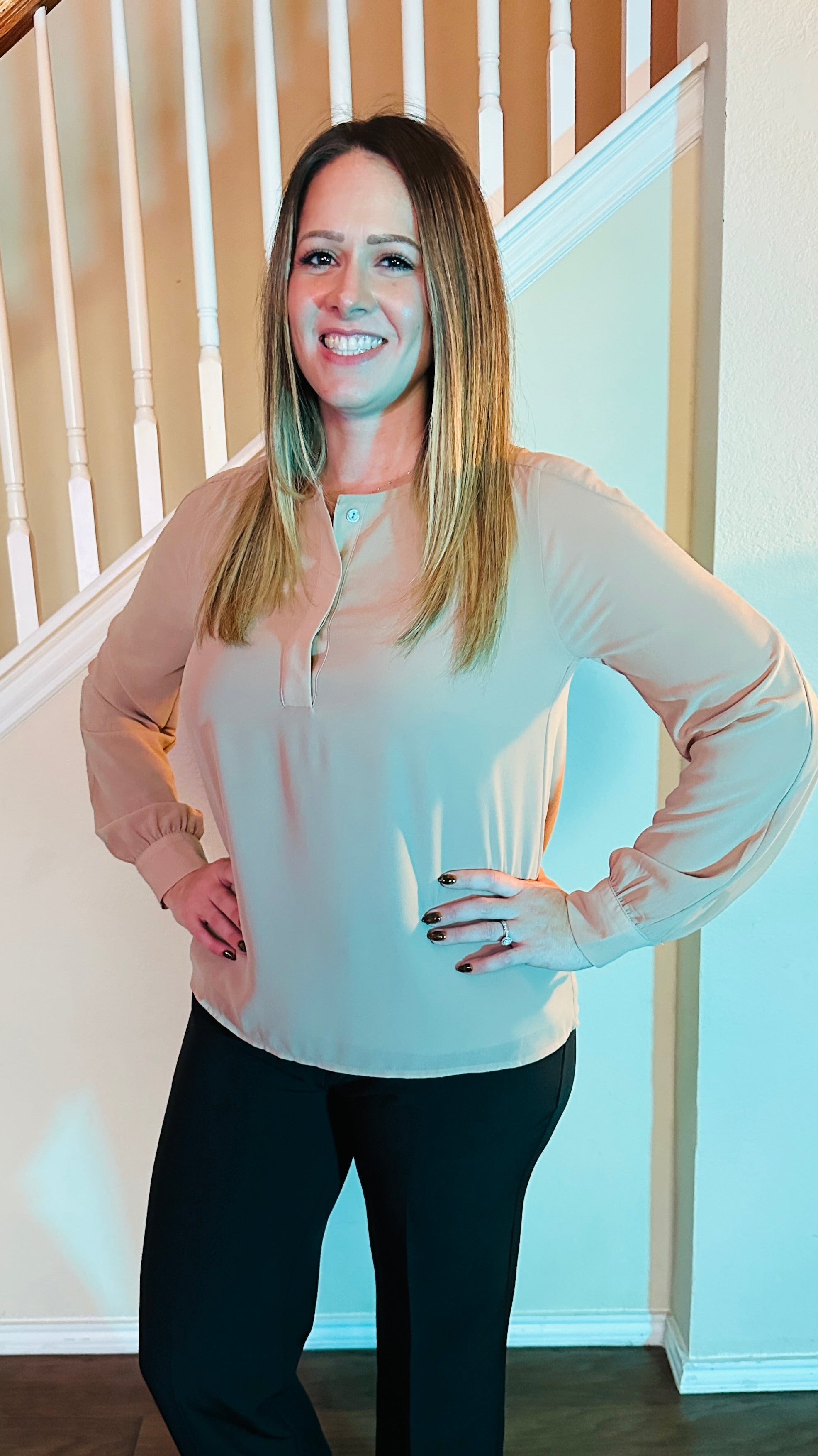 Round Neck Sheer Blouse (Mocha)