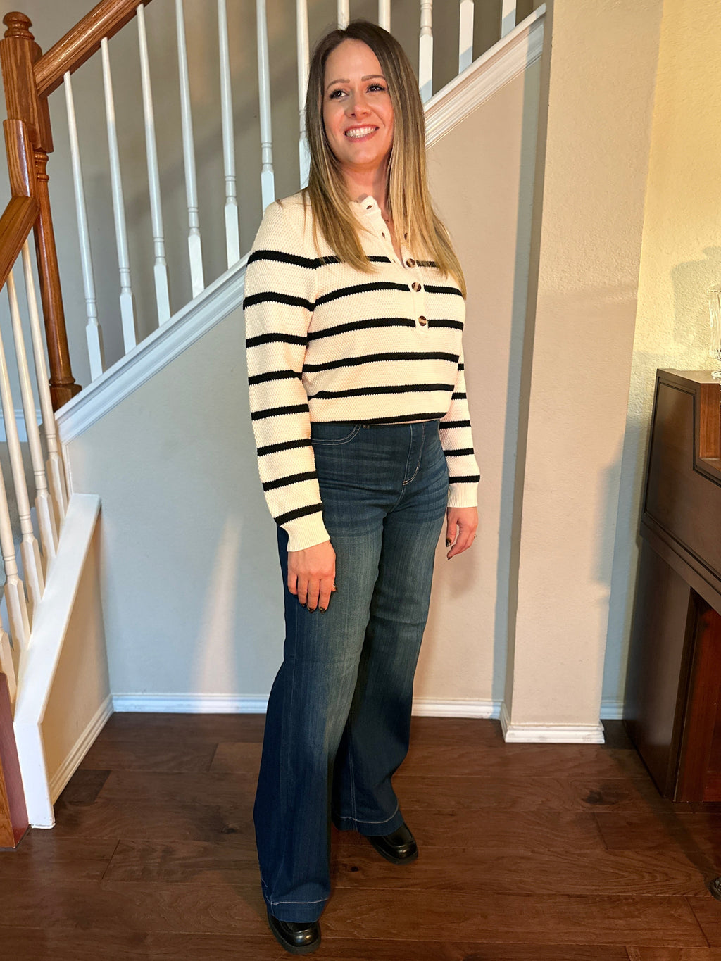 Striped Pullover Sweater (Cream/Black)