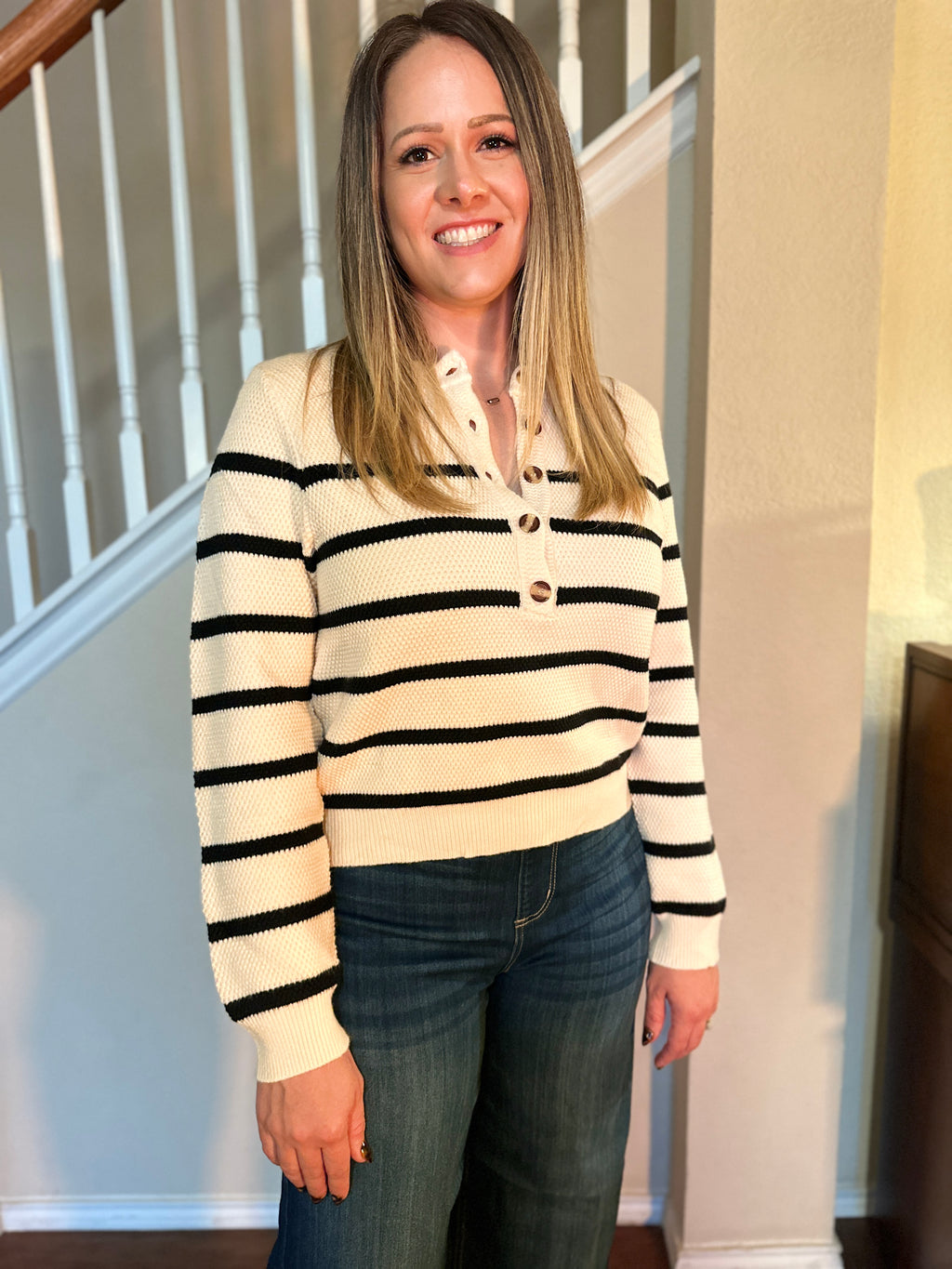 Striped Pullover Sweater (Cream/Black)