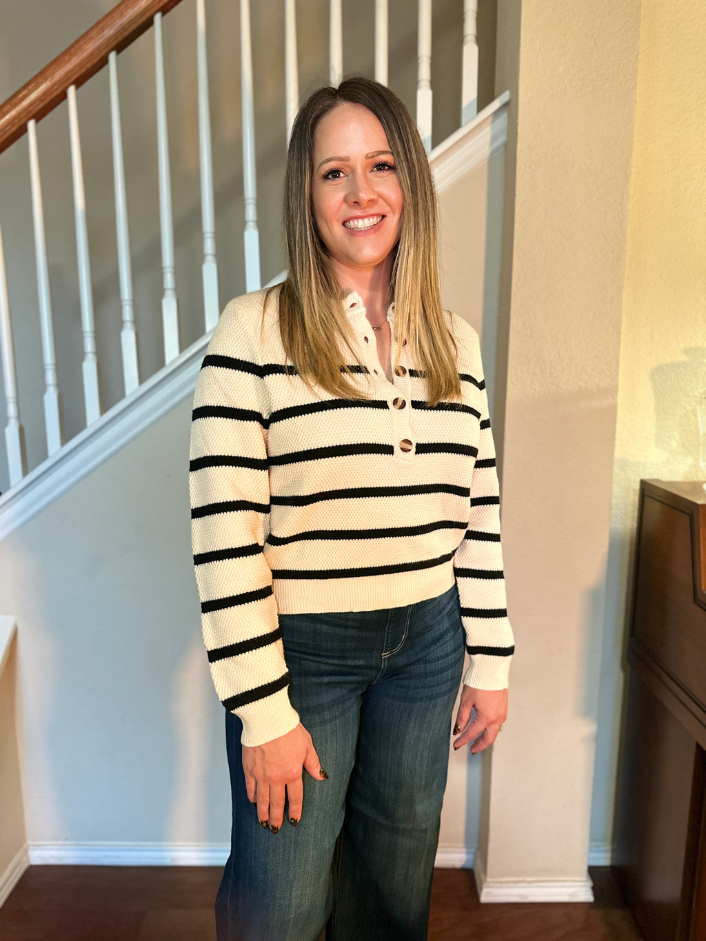 Striped Pullover Sweater (Cream/Black)