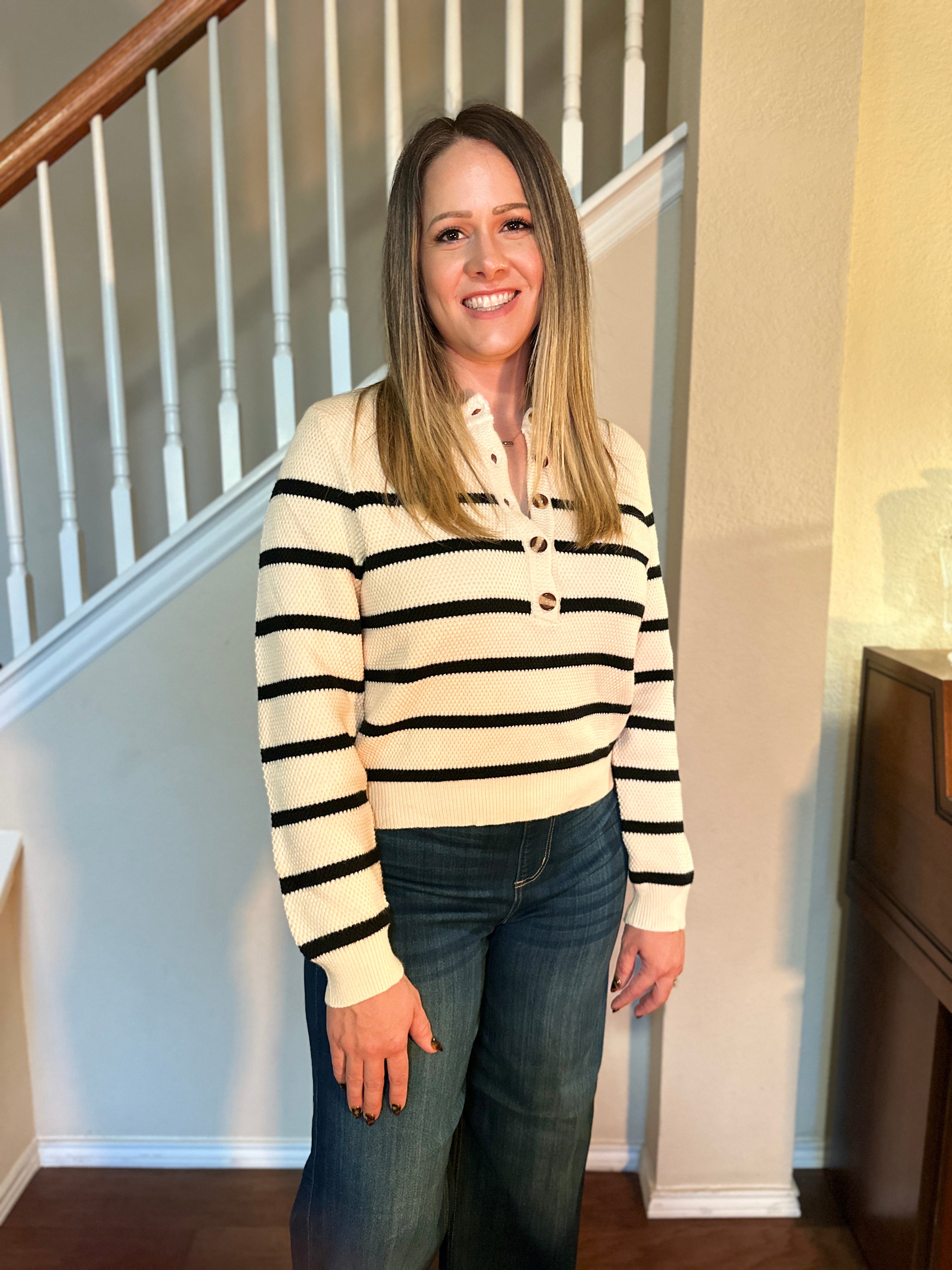 Striped Pullover Sweater (Cream/Black)