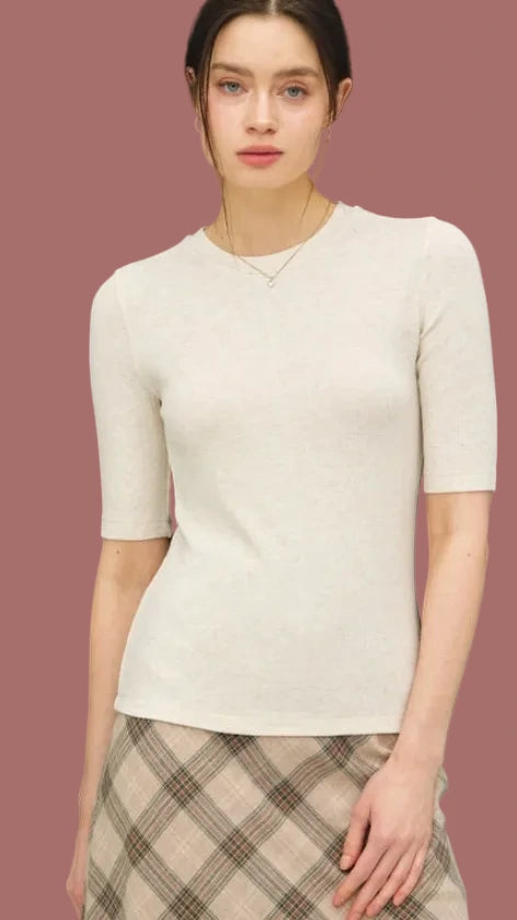 Be Soft Ribbed Elbow-Sleeve Top