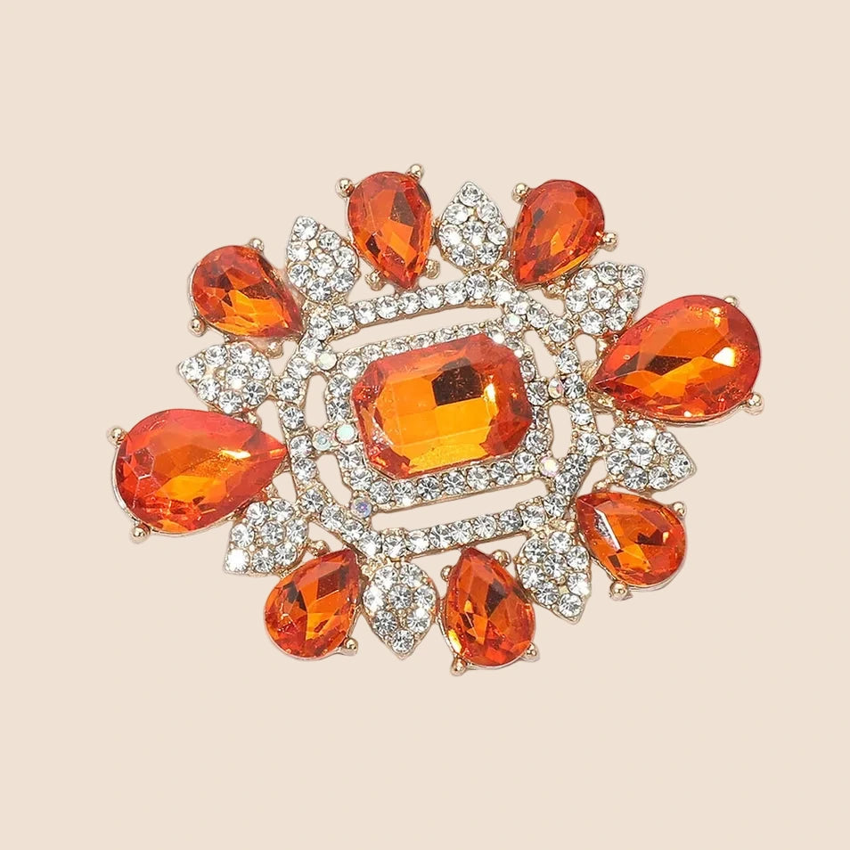 Ornate Amber Crystal Brooch