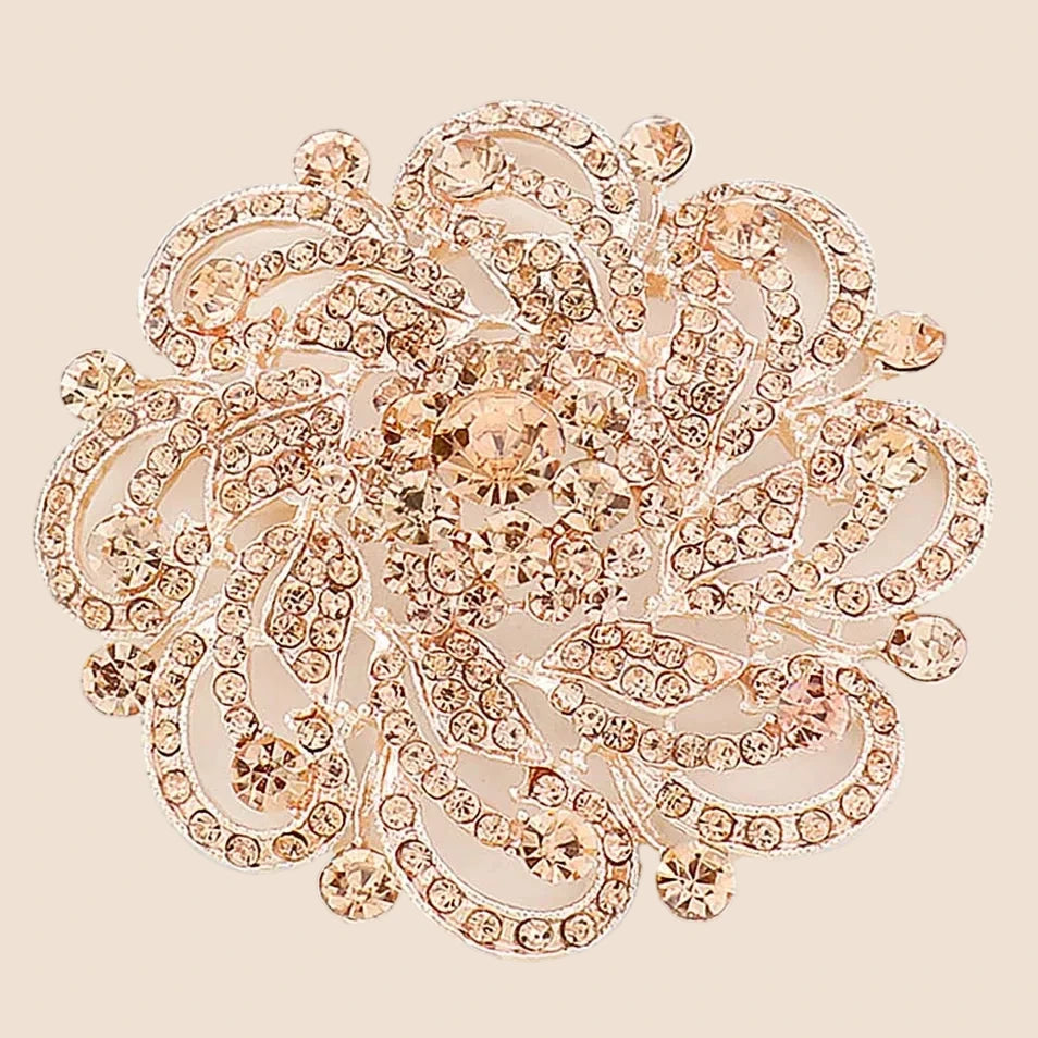 Rose Gold Pavé Crystal Flower Brooch