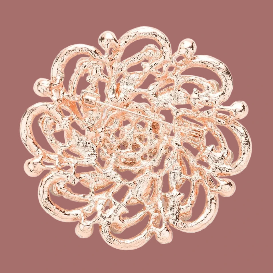 Rose Gold Pavé Crystal Flower Brooch