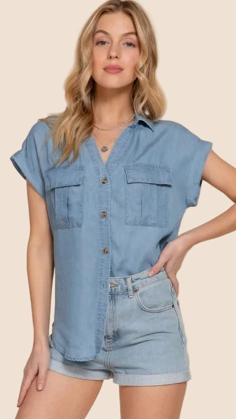 Be Soft Chambray Dolman Button-up