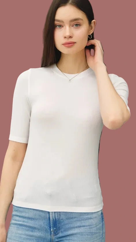 Be Soft Ribbed Elbow-Sleeve Top