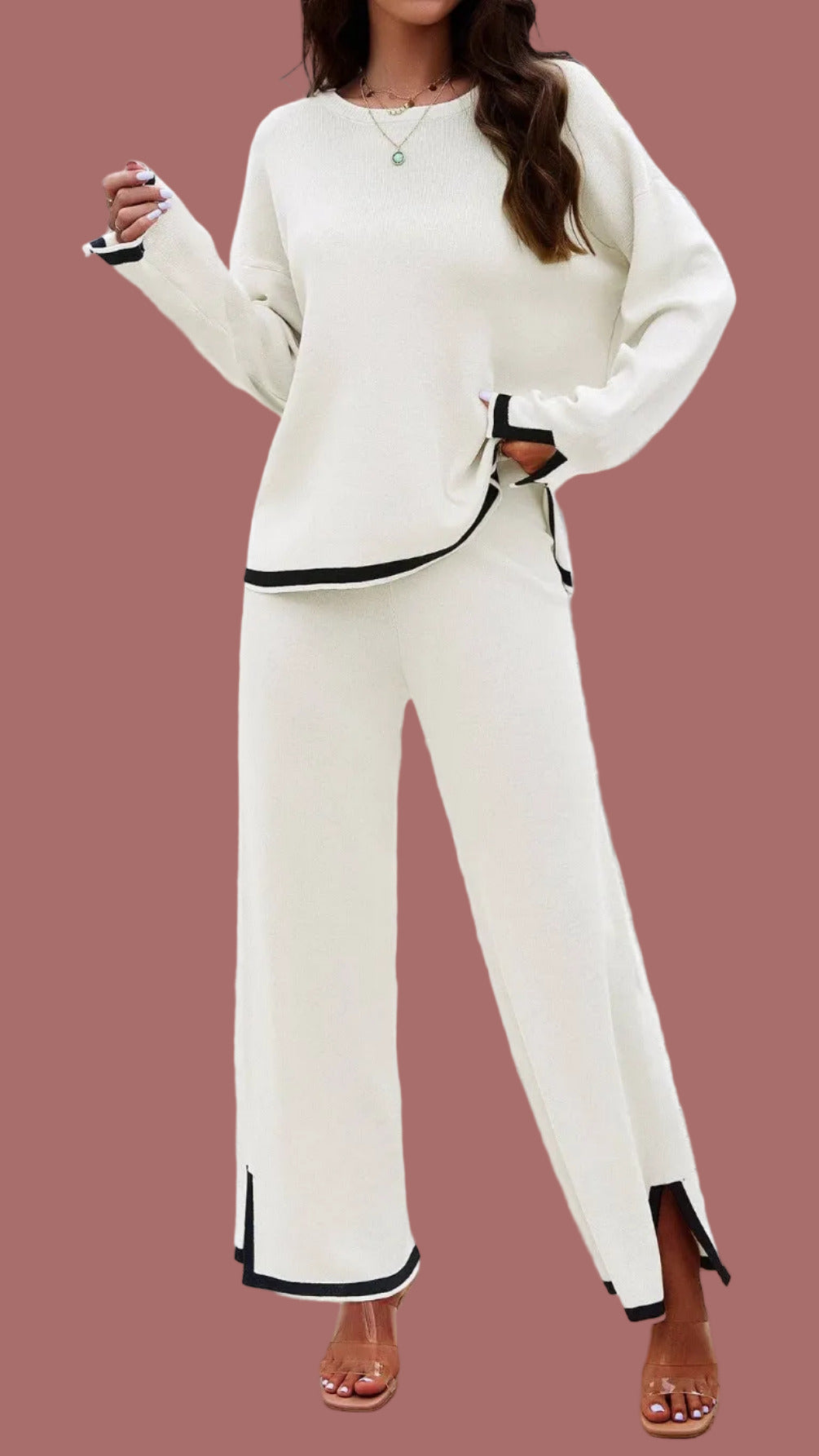 Knitted Sweater (Winter White w/Black Trim) - Top Only