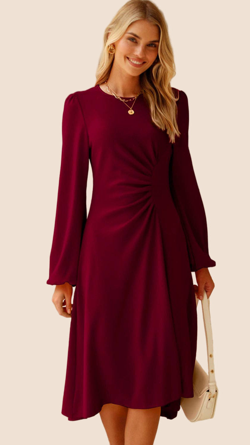 Ruched Midi Dress (Cranberry)